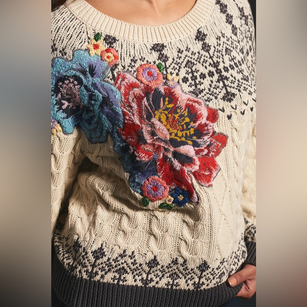 Anthropologie Cable-Knit Fair Isle Sweater - Picture 3 of 7